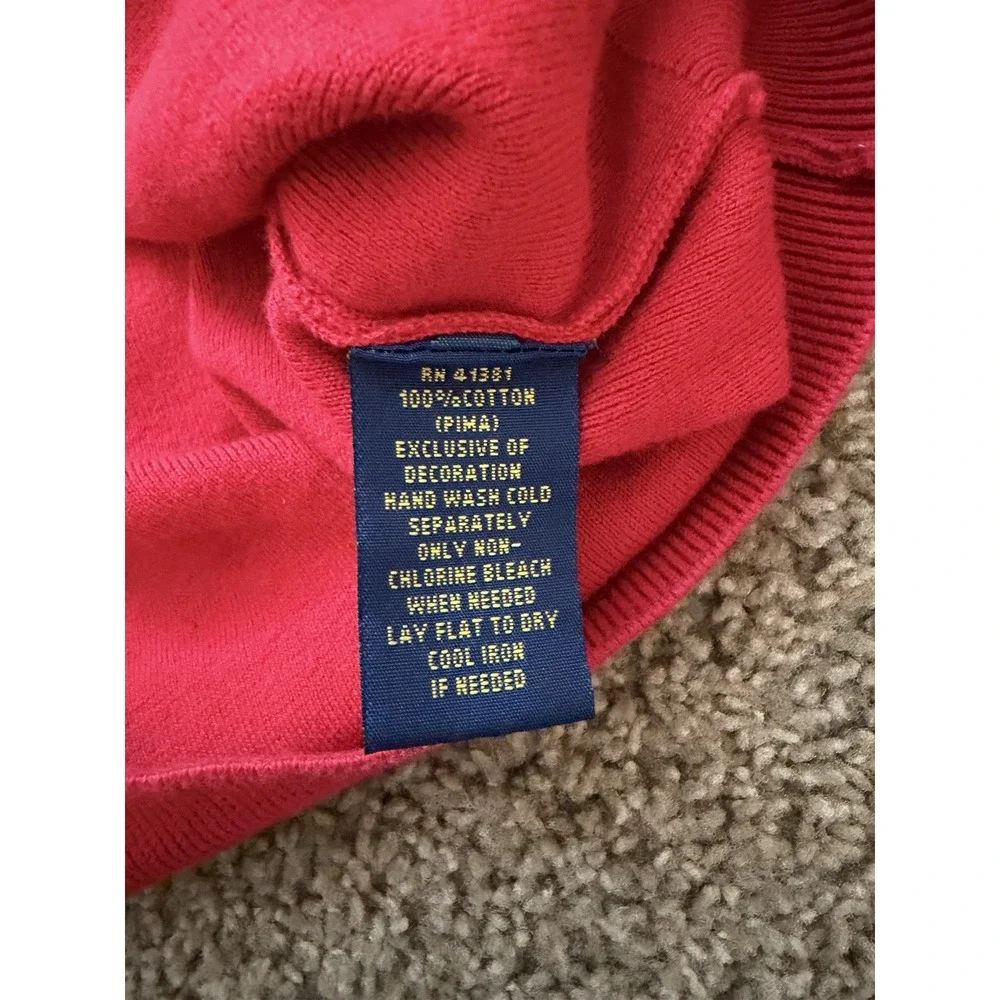 Polo Ralph Lauren Sweater Men Red Pima Cotton V Neck Pullover Lightweight Sz XL